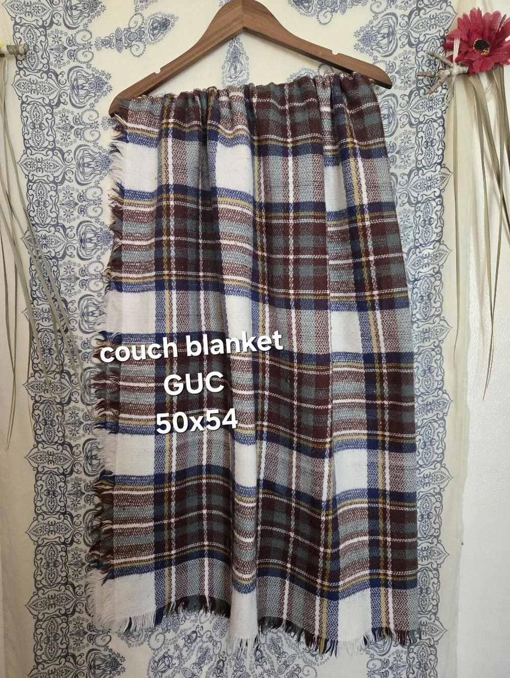 4/$15 Woven Plaid Throw Blanket 50x54 Fringe Boho Cabin Cozy Decor